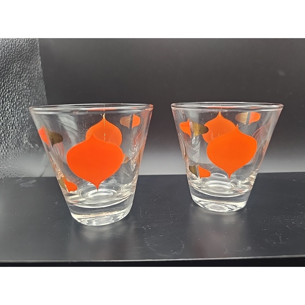 MCM‎ Atomic  Orange Gold Juice  Cocktail Tumbler Glasses Set 2